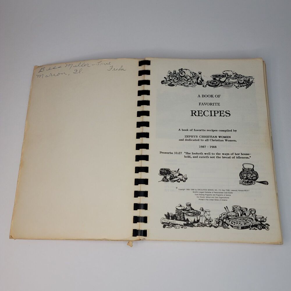 Vintage 1987 Cookbook Zephyr Christian Women Book of Favorite Recipes Florida - Picture 3 of 11